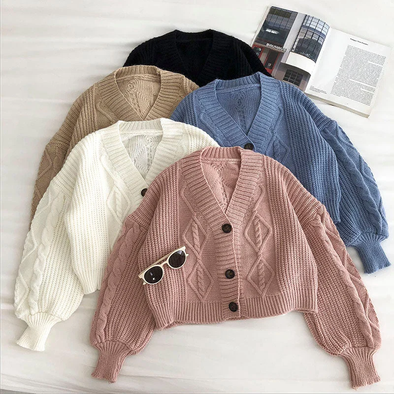 Cropped Cable Knit Cardigan (6 Colors)