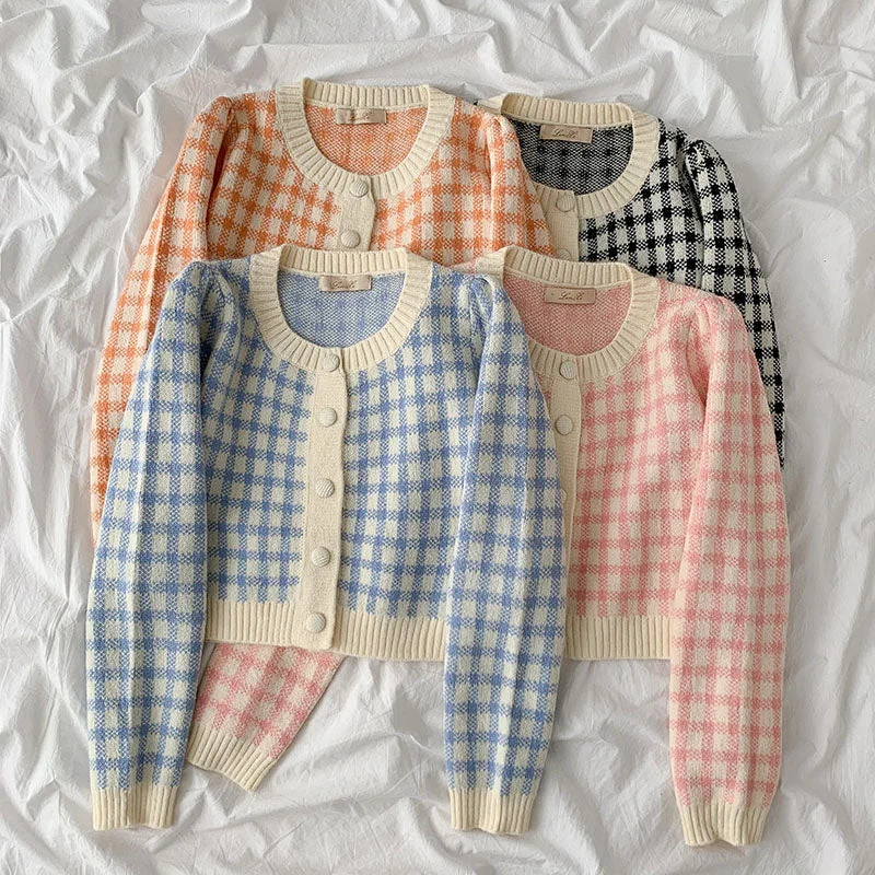 Cropped Gingham Cardigan (5 Colors)