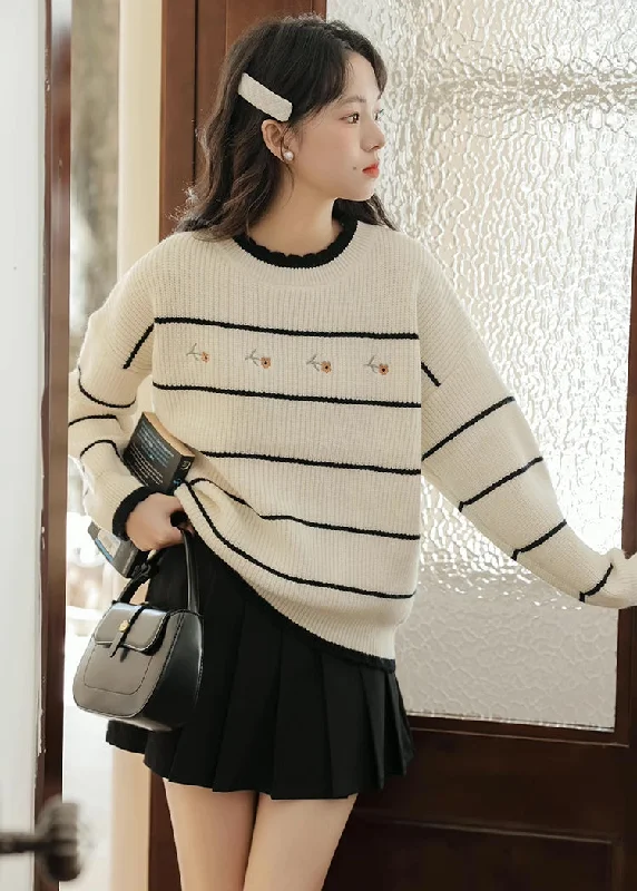 Emily Floral Stripe Sweater (White/Black)