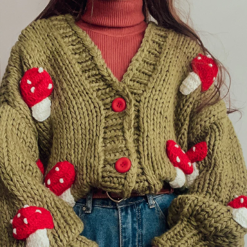 Chunky Mushroom Cropped Cardigan (2 Colors)