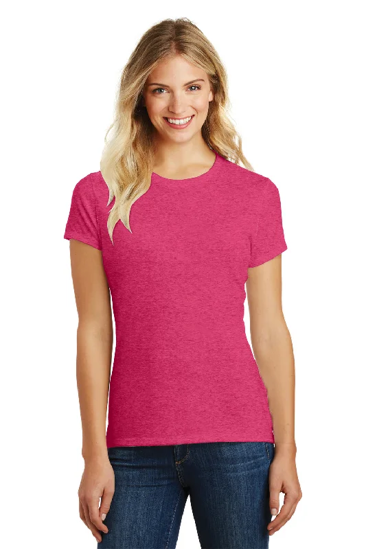 District Womens Perfect Blend Short Sleeve Crewneck T-Shirt - Heather Watermelon Pink - Closeout