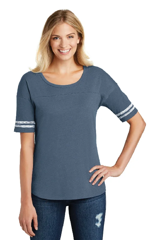 District Womens Scorecard Short Sleeve Crewneck T-Shirt - Heather True Navy Blue/White - Closeout