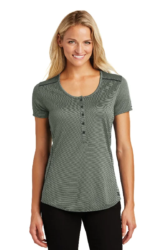 Ogio Womens Orbit Moisture Wicking Short Sleeve Henley T-Shirt - Blacktop/Gear Grey - Closeout