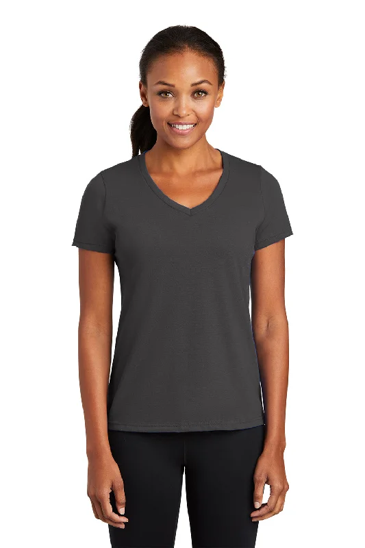 Port & Company Womens Dry Zone Performance Moisture Wicking Short Sleeve V-Neck T-Shirt - Charcoal Grey