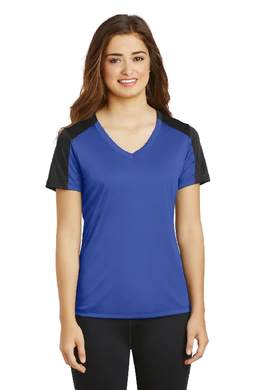 Sport-Tek Womens Competitor Moisture Wicking Short Sleeve V-Neck T-Shirt - True Royal Blue/Black - Closeout