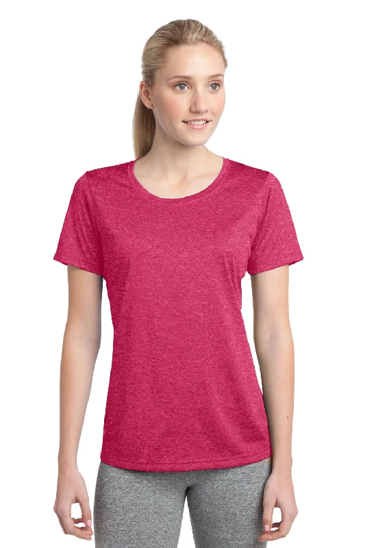 Sport-Tek Womens Contender Heather Moisture Wicking Short Sleeve Crewneck T-Shirt - Heather Raspberry Pink - Closeout