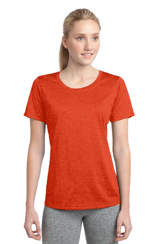 Sport-Tek Womens Contender Heather Moisture Wicking Short Sleeve Crewneck T-Shirt - Heather Deep Orange - Closeout