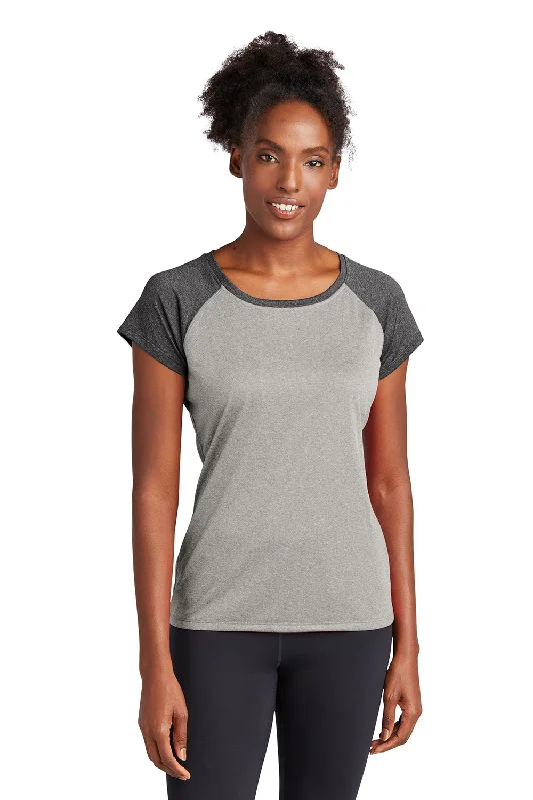 Sport-Tek Womens Contender Heather Moisture Wicking Short Sleeve Wide Neck T-Shirt - Heather Vintage Grey/Heather Graphite Grey