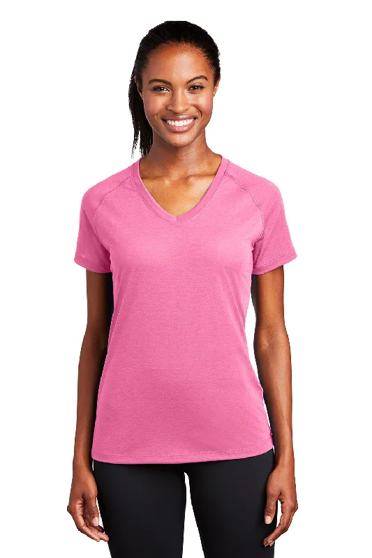 Sport-Tek Womens Ultimate Performance Moisture Wicking Short Sleeve V-Neck T-Shirt - Bright Pink