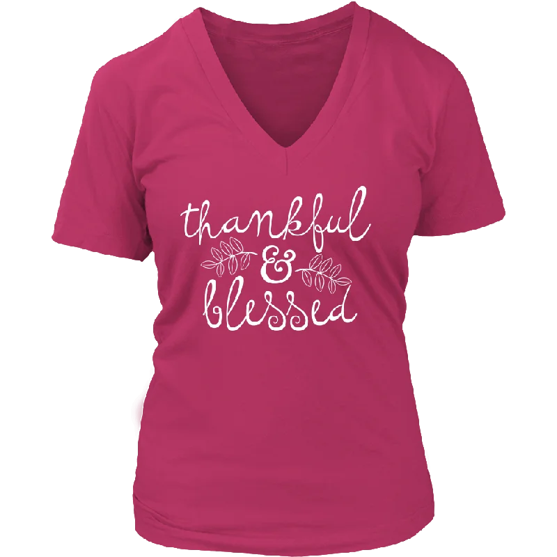 THANKFUL & BLESSED Women's V-Neck T-Shirt