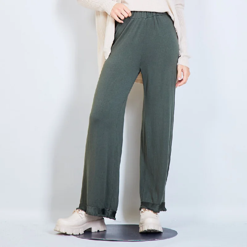 High-waisted trousers with frayed satin hem wholesale