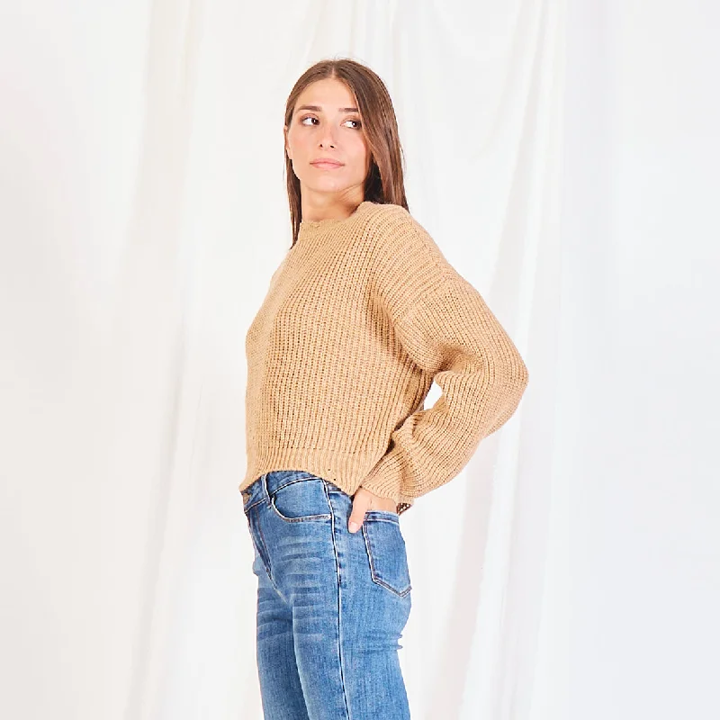 Wholesale knitted sweater with puff sleeves