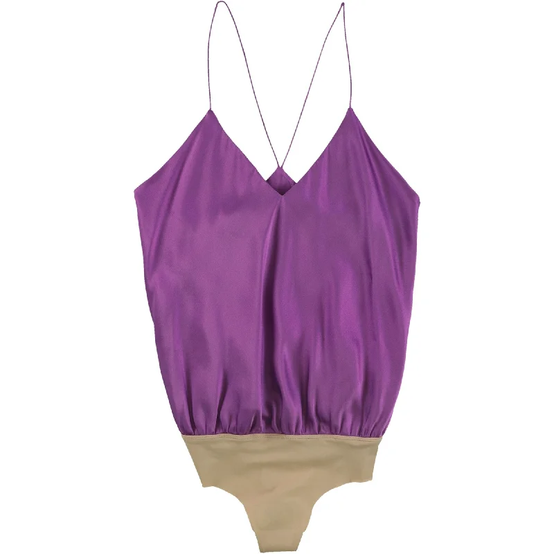 Alix Womens Solid Bodysuit Jumpsuit, Purple, Small