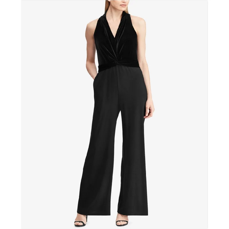 American Living Womens Velvet Jumpsuit, Black, 2