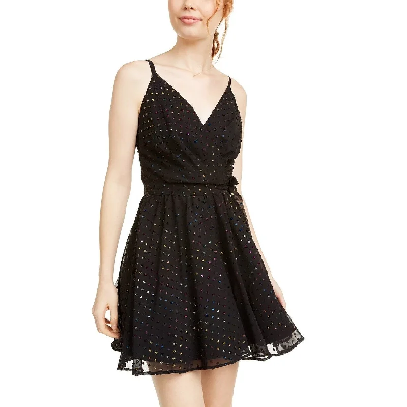 As U Wish Juniors' Multicolored Metallic-Dot Chiffon Dress Black Size 0