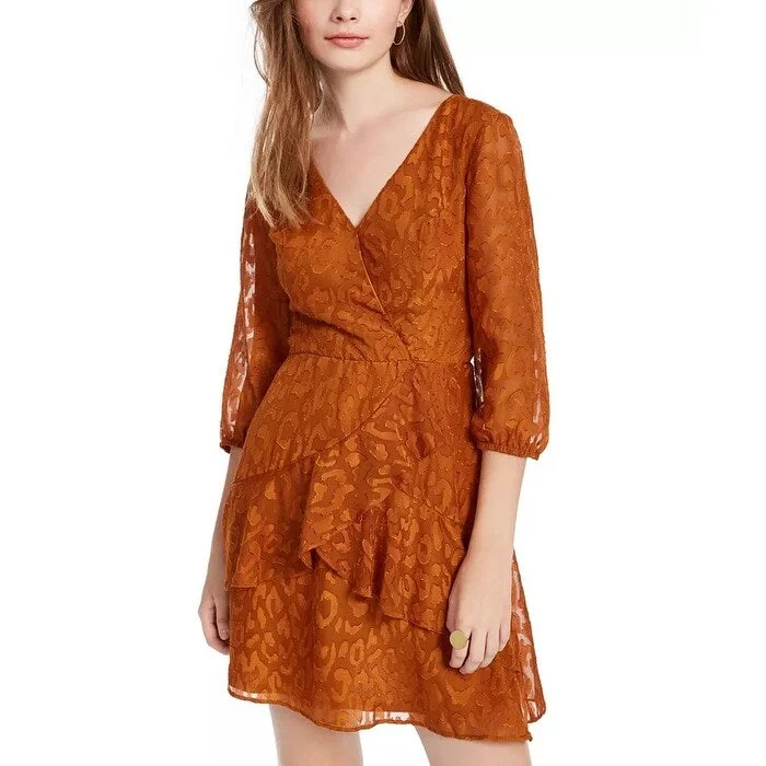 BCX Juniors' Embossed Cheetah Dress Orange Size X-Large