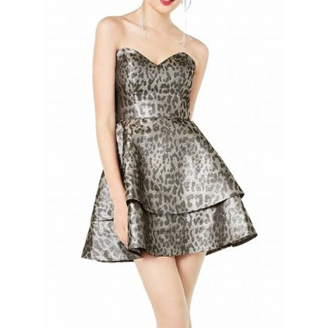 Blondie Women's Silver Metallic Animal Print Dress Juniors Size 7