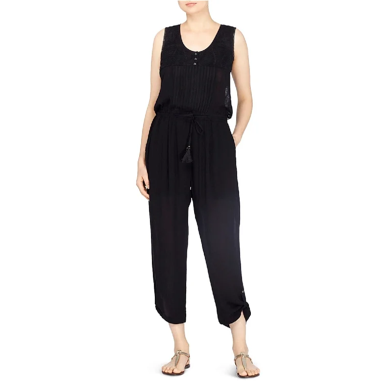 Catherine Malandrino Womens Embroidered Jumpsuit, Black, X-Large