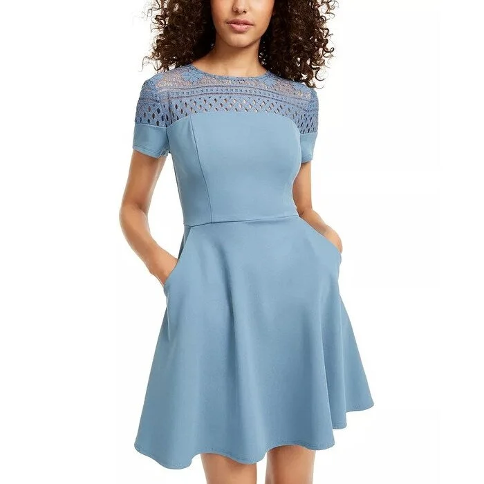 City Studios Juniors' Lace-Panel A-Line Dress Blue Size 3