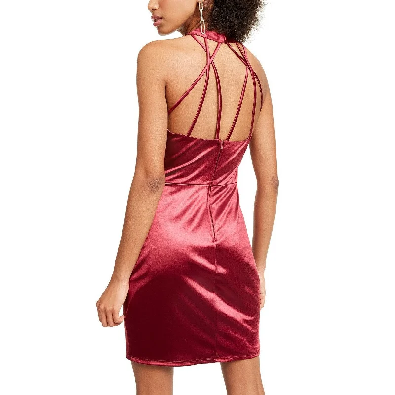 Crystal Doll Junior's Strappy Satin Halter Dress Wine Size 5