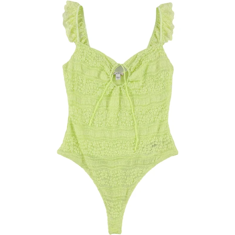 GUESS Womens Daisy Lace Thong Bodysuit Jumpsuit, Green, Small