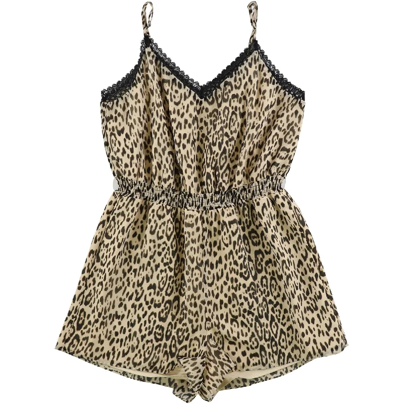 GUESS Womens Leopard Print Romper Jumpsuit, Beige, Small