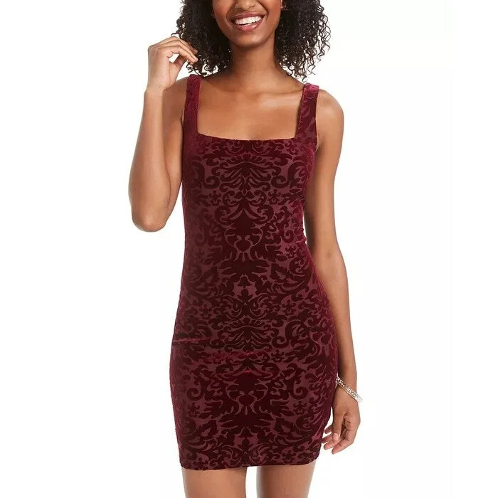 Jump Juniors' Velvet Burnout Sheath Dress Dark Red Size Large