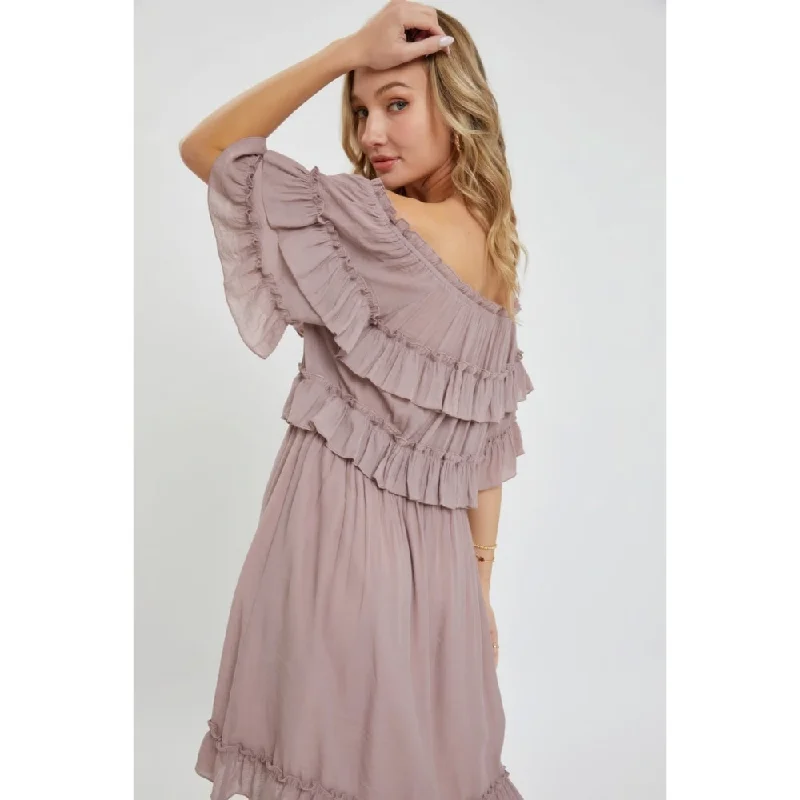 Short Sleeves Bohemian Off Shoulder Ruffle Dress