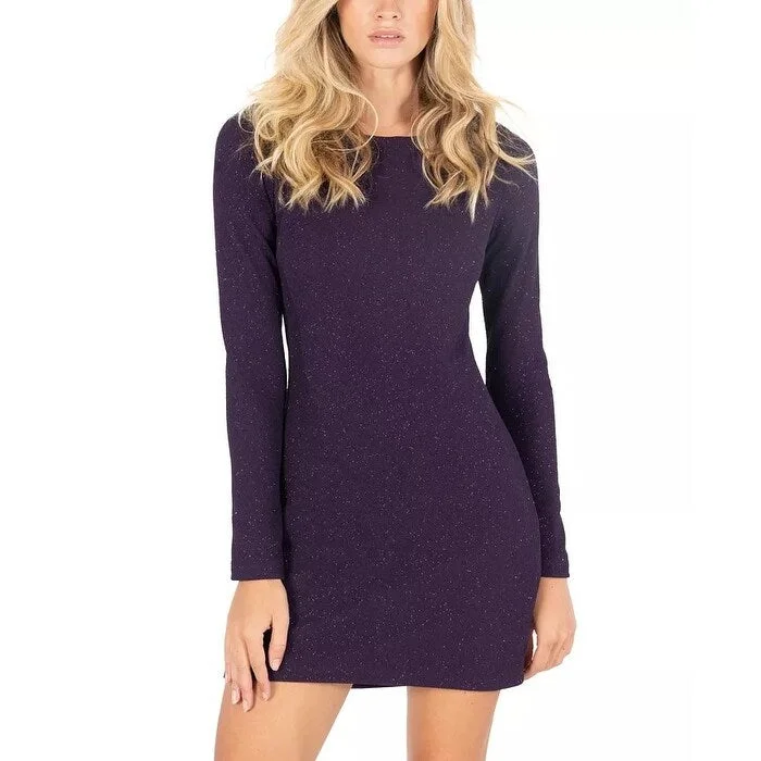 Speechless Juniors' Glitter-Knit Bodycon Dress Dark Purple Size 3