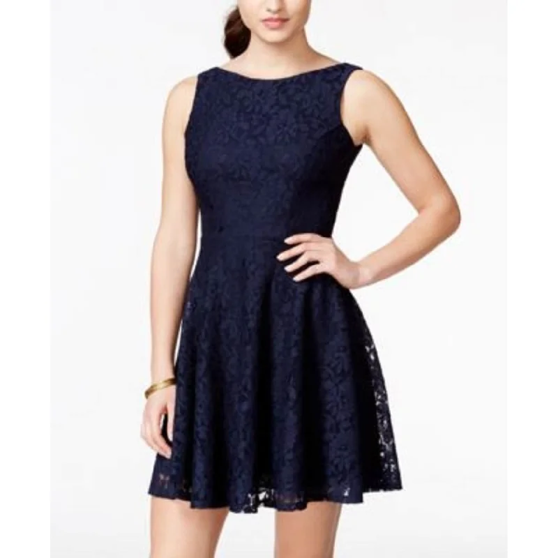 Speechless Juniors' Lace Fit & Flare Tank Dress Navy Size XX Large - XX-Large