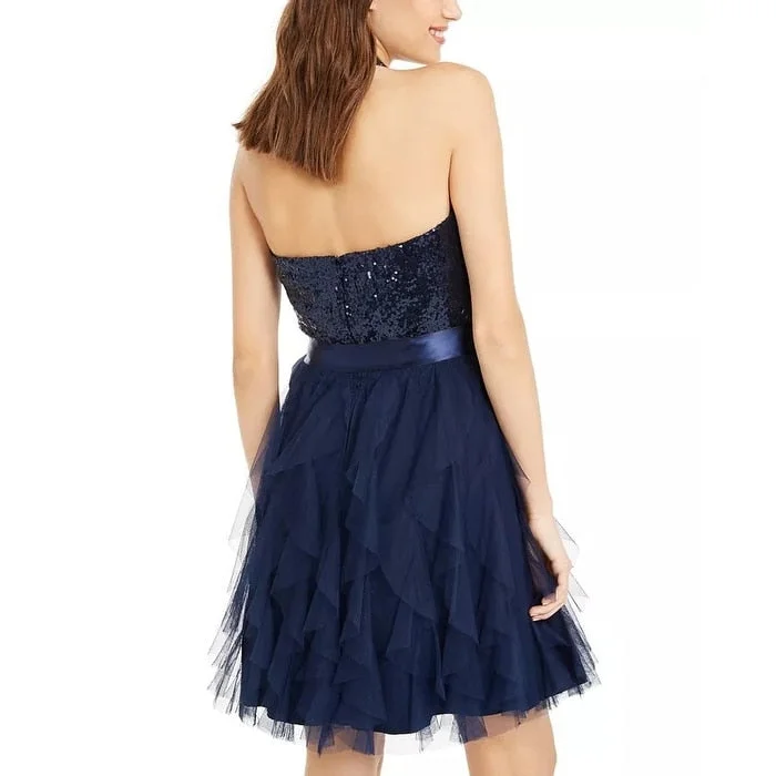 Teeze Me Juniors' Sequin-Top Ruffled Dress Blue Size 9