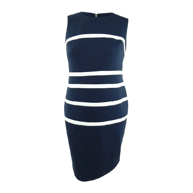 Tommy Hilfiger Womens Pique-Knit Striped Sheath Dress, Blue, 16W