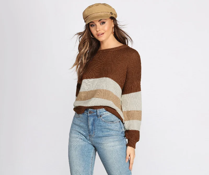 Colorblock Striped Crew Neck Sweater