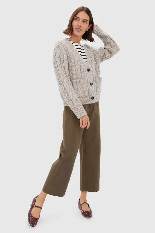 Gray Cable Knit Cropped Arthur Cardigan