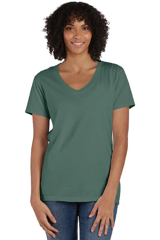 ComfortWash By Hanes Womens Garment Dyed Short Sleeve V-Neck T-Shirt - Cypress Green