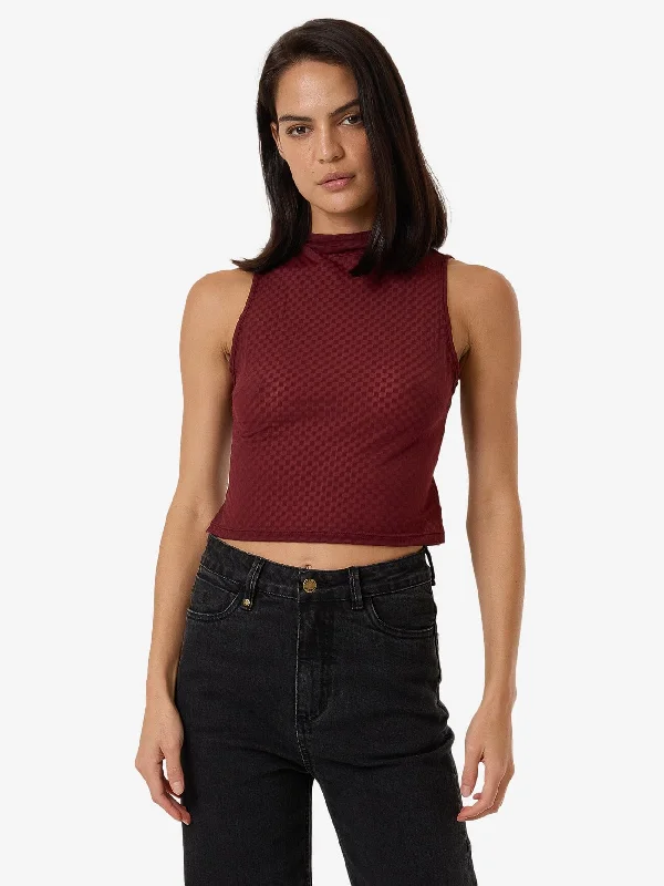 Petra Mesh Top - Dark Cherry