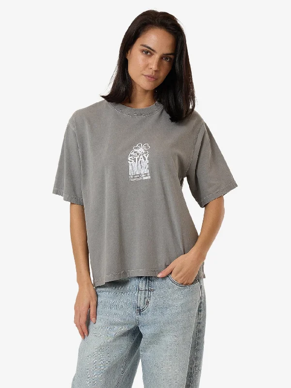 Stay Aware Square Tee - Washed Grey