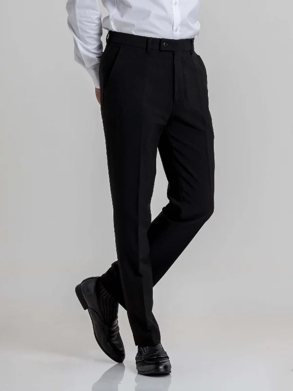 Trousers With Belt Loop - Deep Black Plain (Stretchable)