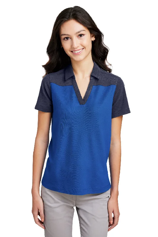 Core 365 Womens Fusion ChromaSoft Performance Moisture Wicking Colorblock Short Sleeve Polo Shirt - True Royal Blue/Heather Navy Blue