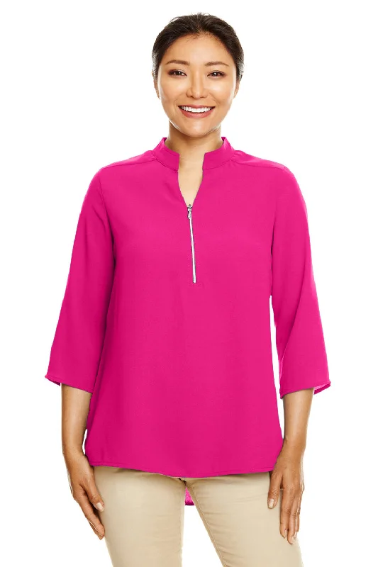 Devon & Jones Womens Perfect Fit Short Sleeve 1/4 Zip Crepe Tunic - Crown Raspberry Pink