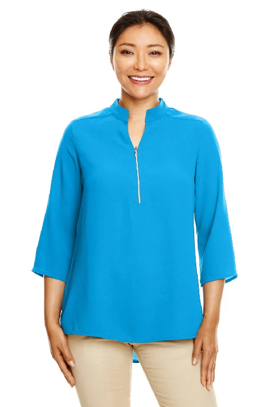 Devon & Jones Womens Perfect Fit Short Sleeve 1/4 Zip Crepe Tunic - Ocean Blue