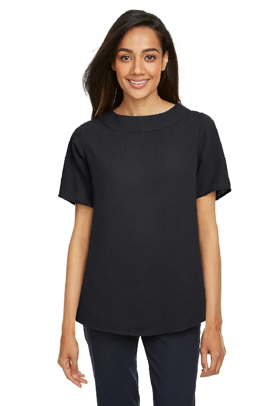 Devon & Jones Womens Perfect Fit Boat Neck Short Sleeve Blouse - Black