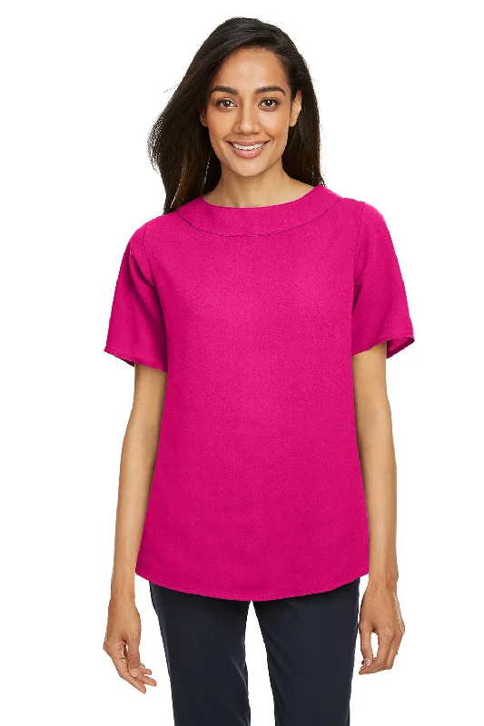 Devon & Jones Womens Perfect Fit Boat Neck Short Sleeve Blouse - Crown Raspberry Pink