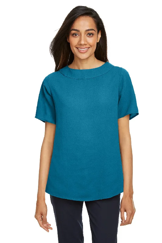 Devon & Jones Womens Perfect Fit Boat Neck Short Sleeve Blouse - Dark Teal Blue