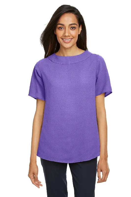 Devon & Jones Womens Perfect Fit Boat Neck Short Sleeve Blouse - Grape Purple