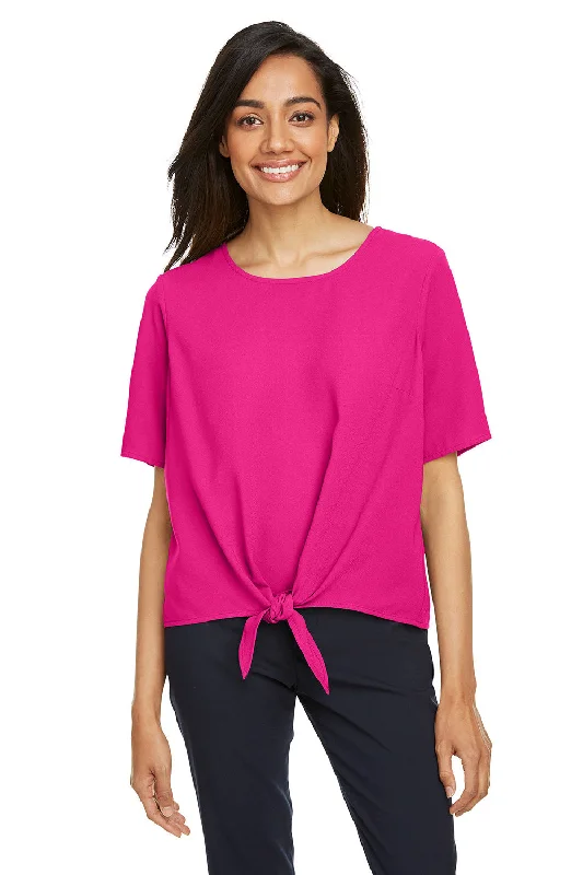 Devon & Jones Womens Perfect Fit Tie Front Short Sleeve Blouse - Crown Raspberry Pink