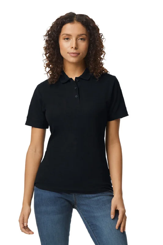 Gildan Womens SoftStyle Double Pique Short Sleeve Polo Shirt - Black