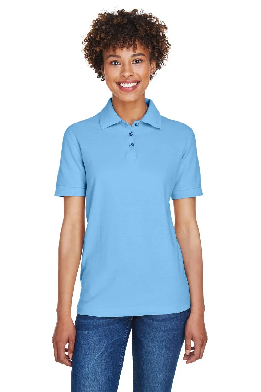 UltraClub Womens Whisper Short Sleeve Polo Shirt - Cornflower Blue - Closeout