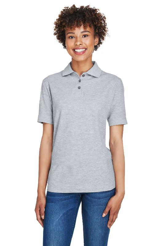 UltraClub Womens Whisper Short Sleeve Polo Shirt - Heather Grey