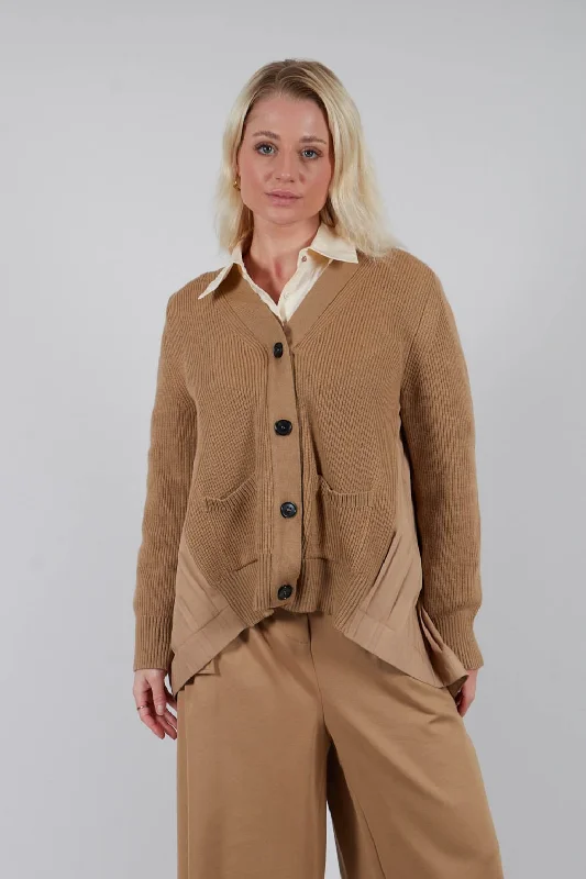 Back Pleated Cardigan in Camel